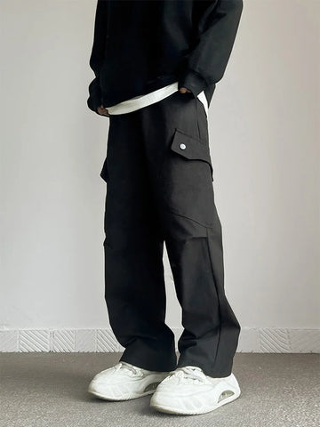 Riolio 100% Cotton Men's Cargo Casual Pants Baggy Straight Elastic Waist Comfortable Trousers Fashion Streetwear Hip Hop Male Trousers
